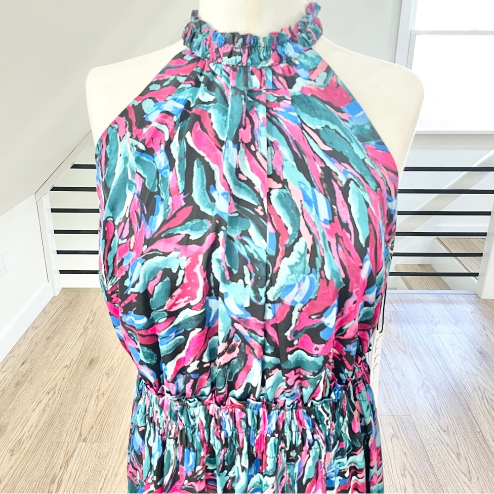 Nicole Miller, pink and blue colorful maxi / midi dress - Picture 7 of 8